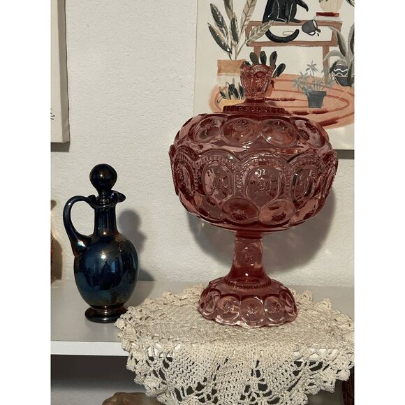 Vintage HUGE L.E. Smith Moon and Stars Tall Covered Compote – 12.875" PINK - Picture 3 of 10